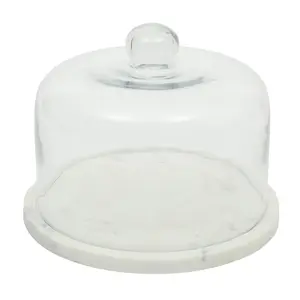 Gibson Elite Ridgehaven 11" Marble Cake Stand, Serving Platter, Charcuterie Board, and Center Piece Home Décor With Glass Lid