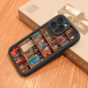 Book Collection Art Phone Case: Classic Design, Durable, Compatible with iPhone 14/15/16 Button Silicone