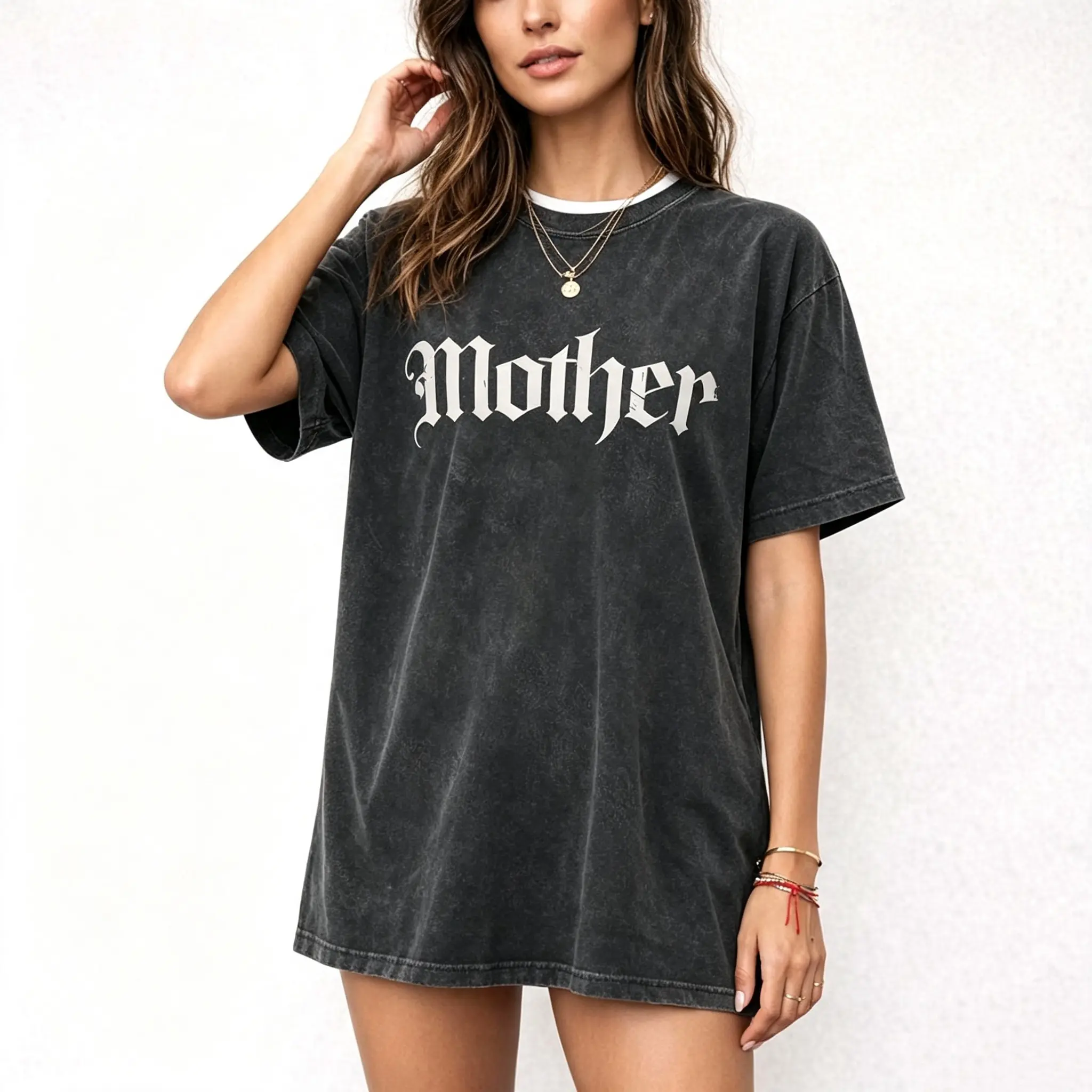 Women's Short-Sleeve Soft Seamless Gothic Shirt - Old English Graphic Tee, Alternative Mom Outfit, Grunge Mama Gift, Edgy Mother's Day Solid Top, Graphics