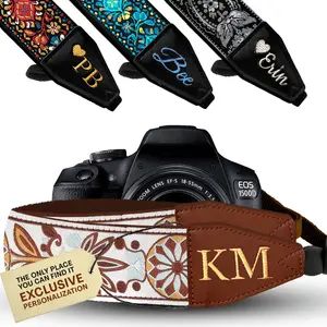 Personalized Embroidered Woven Camera Strap White, Silver, Yellow Spring