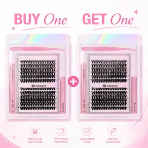 [BUY One GET One Free] 30D 40D Individual Cluster Lashes Mix9-17mm Length 240Pieces Ultra-Thin Invisible Band Natural Curl Volume DIY Eyelash Extension Reusable Lash Kit with Gloss Lipgloss for Makeup & Cosmetic Use