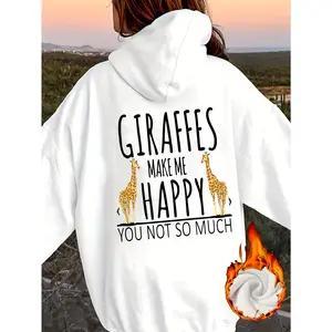 Giraffe Graphic Print Hoodie - Casual Pullover with Hood, Polyester  Long Sleeve Hooded Sweatshirt with Pocket, Fall/Winter Collection, Relaxed Fit Alphabet Pattern Hoodie
