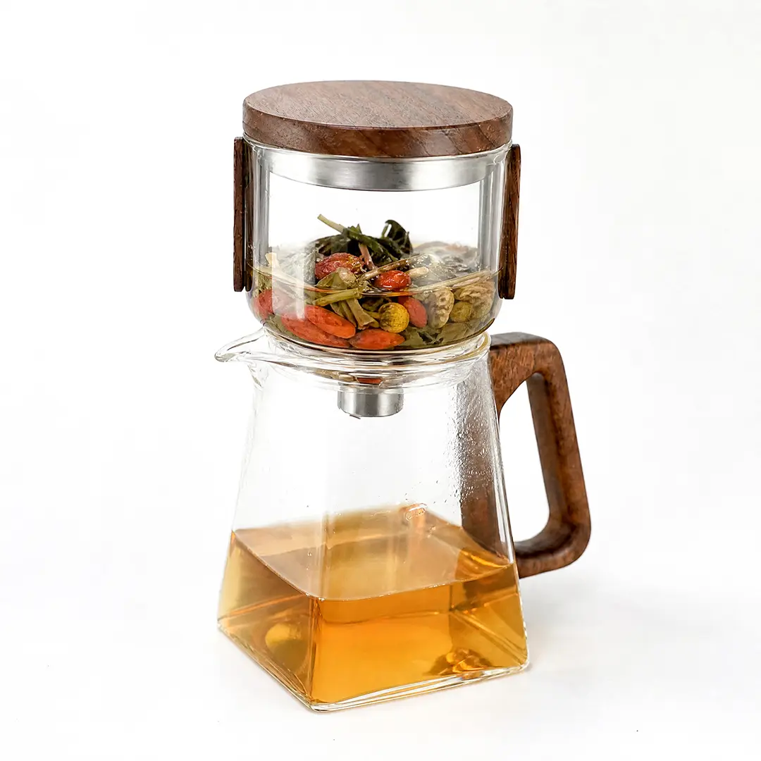 Magnetic Glass Tea Infuser Teapot, Automatic Tea Separation Pot with Heat-Resistant Glass, 350ml Tea Brewing Set for Loose Leaf Tea