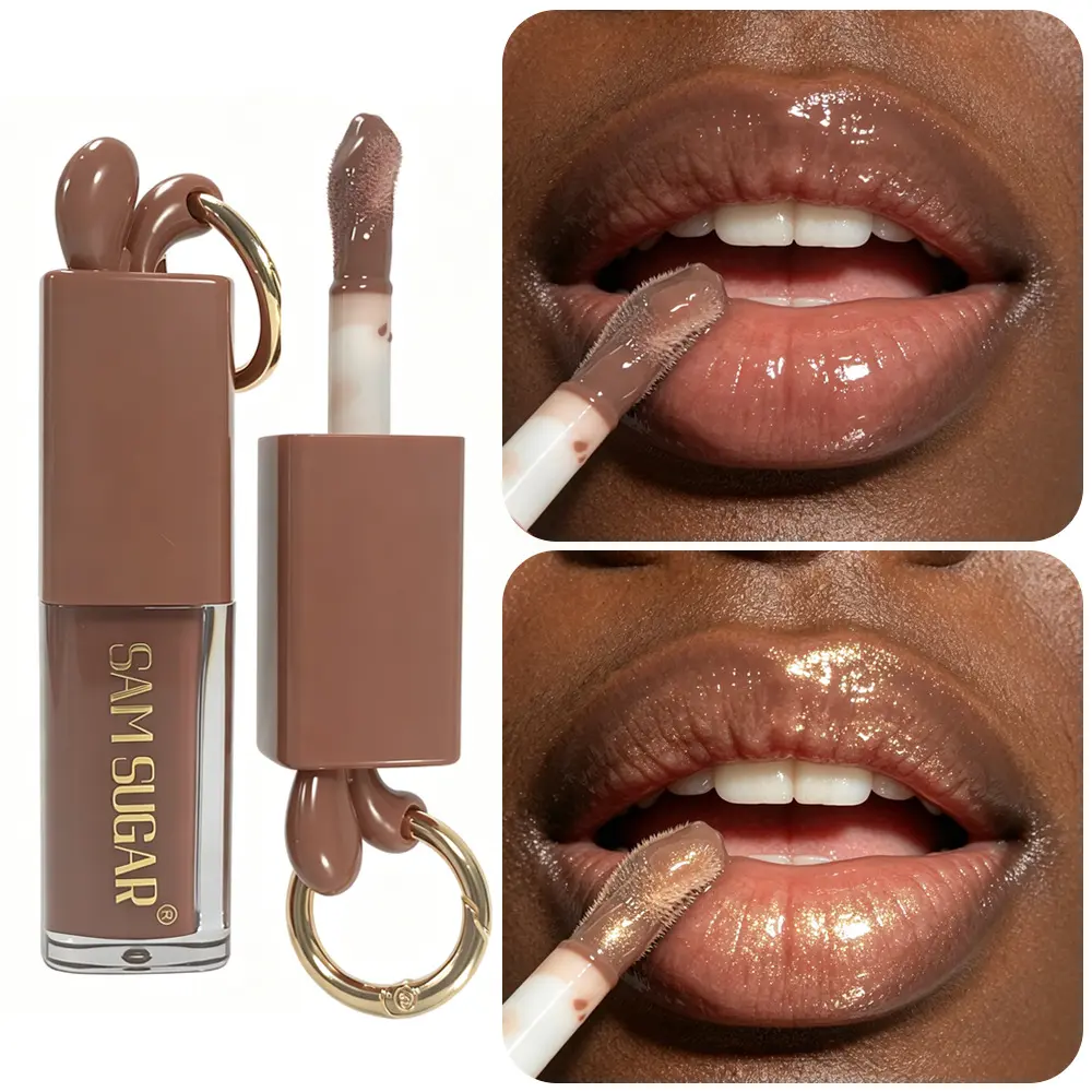 Bunny Keychain Lip Oil Lip Gloss Lip Tint, Moisturizing Shimmer Lip Balm, Long-Lasting Glossy Glitter Finish, Perfect for Parties and Festivals