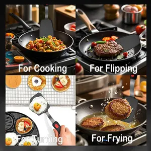 2-Pack Silicone Spatula Turner with Stainless Steel Blade, 600°F Heat Resistant Kitchen Utensil Set for Nonstick Cookware, Egg & Pancake Flipping