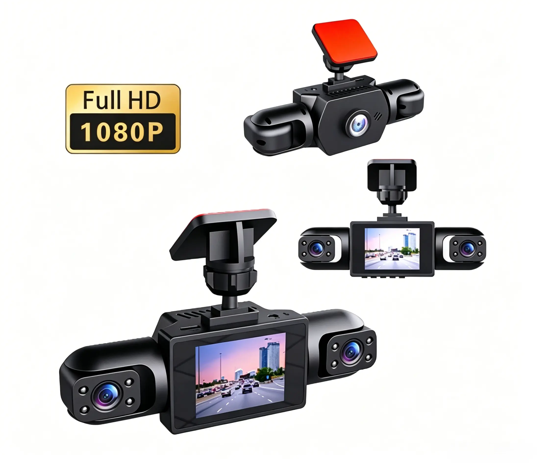 3-Channel Dash Cam - CarTok Viral Full HD 1080P Front-Inside-Rear Triple Car Camera with Advanced Features, Comprehensive Coverage, Loop Recording, Night Vision, Wide Angle, Built-in G-Sensor, Auto Security for Uber Rideshare Driving & Road Safety
