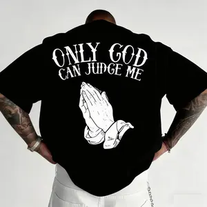 “Faith-Based Streetwear T-Shirt – ‘Only God Can Judge Me’, Oversized, Black & White, Trending” Cotton Crewneck Menswear Top Graphic Womenswear Tshirt Sleeves Tee