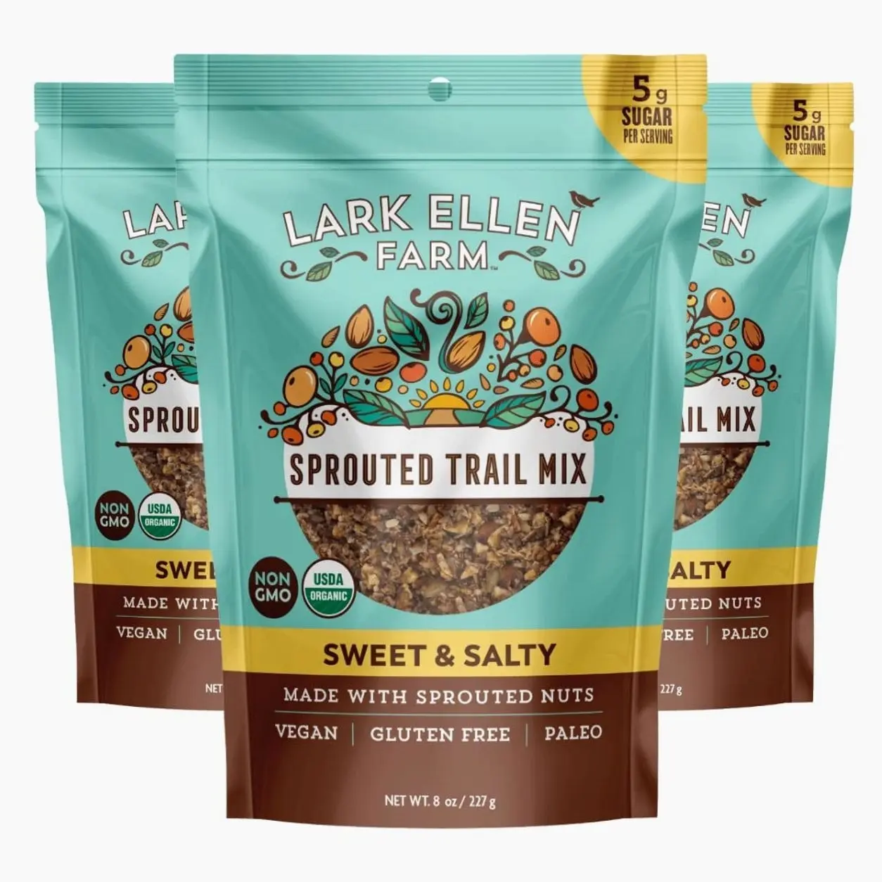 Lark Ellen Farm Sweet and Salty Nut and Seed Trail Mix, Gluten Free Trail Mix Bags, Grain Free Healthy Snacks, Certified Organic, Non-GMO, Paleo, Vegan (8 oz, 3 Pack)