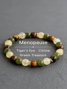 Natural Tiger Eye Stone & Crystal Beaded Bracelet, Menopause Balance Jewelry, Bohemian Style 8mm Stones, Hot Flash Relief Gift