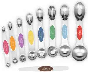 9 PCS Magnetic Measuring Spoons Set, Dual Sided, Stainless Steel Small Tablespoon, Teaspoons, Fits in Spice Jars, for Dry and Liquid, MultiColor
