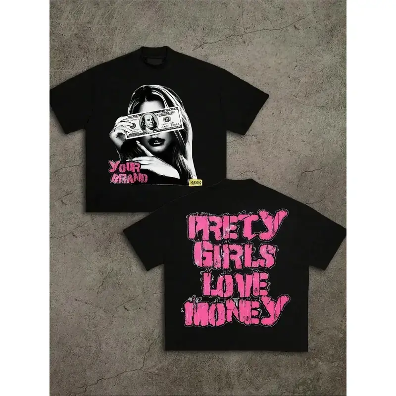 Youth & AdultTrending Y2K Graphic Tee, Retro Vintage Shirt, Graphic T-Shirt Viral TikTok PRETTY GIRLS LOVE MONEY Graphic T-Shirt, Casual Outfit