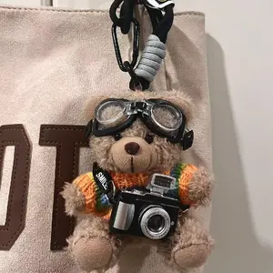 Original Camera Bear Backpack Pendant Cute Bag Charm Plush Toy Couple Keychain Creative Gift