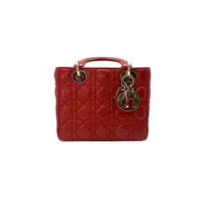 Pre-owned Dior lambskin leather Crossbody Bags Christian Lady Red Cannage Handle Bag with Charms DR398