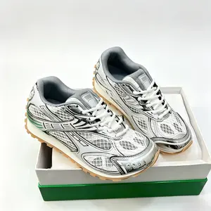 Unisex Retro Running Shoes Metallic Accent Breathable Mesh Upper Chunky Gum Sole Non-Slip Fashion Street Sneakers for All Occasions metallic accent retro sneakers durable rubber outsole shoes breathable multi-layer mesh sneakers summer brea