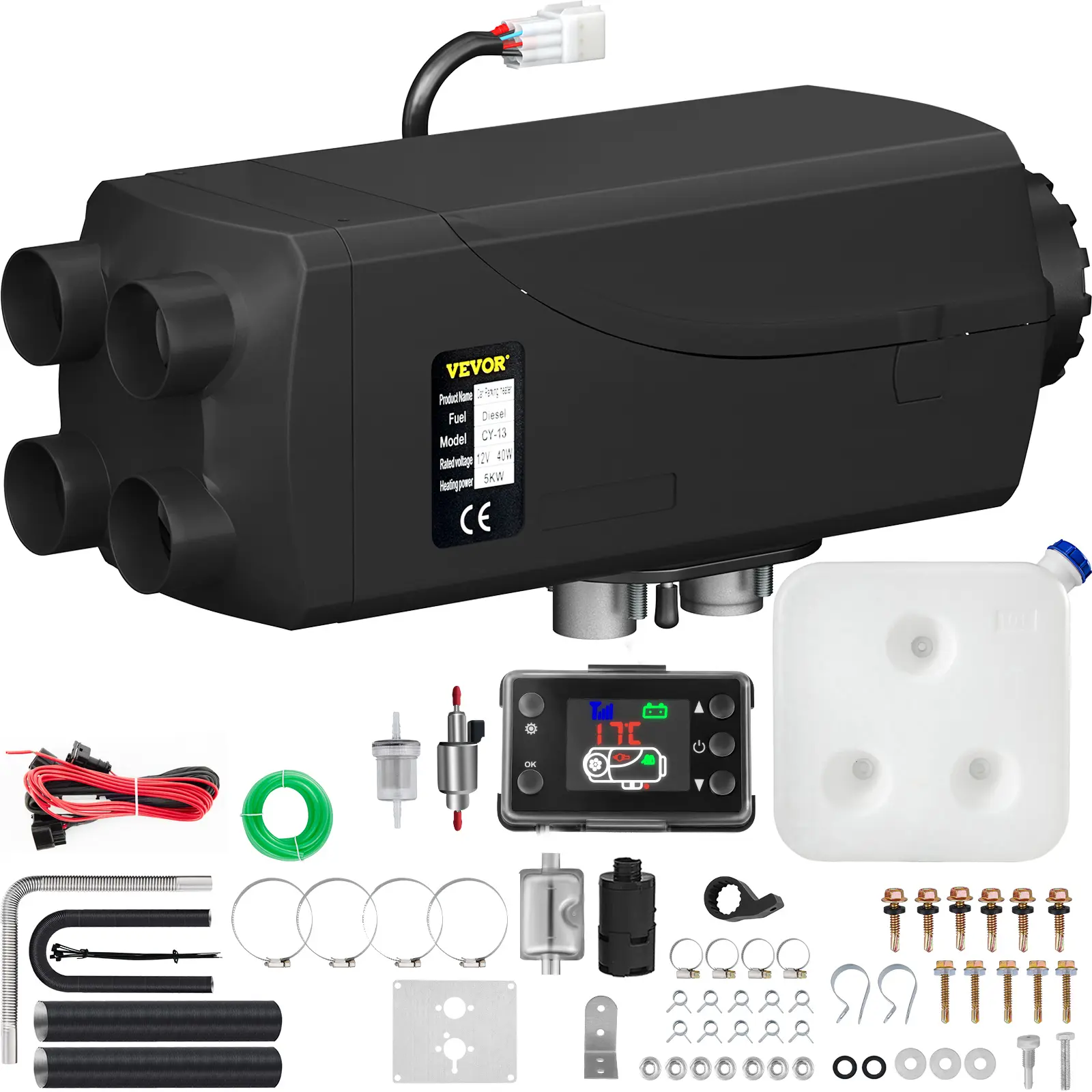 【Summerfinds】VEVOR Diesel Air Heater 8KW with Muffler 12V 10L Tank for BoatsBusesRVsand Trailers. Includes 8000W Heating Power and LCD Monitor