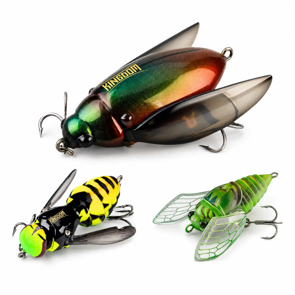 3-Pack Topwater Bug Lure Kit – Multi-Size Cicada, Wasp & Beetle Fishing Lures, Floating Insect Baits for Bass, Trout & Panfish fast action