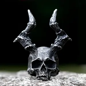 New Men's Vintage Gothic Steel Skull Ring Punk Rock Heavy Skull Mandala Costume Jewelry Ring
