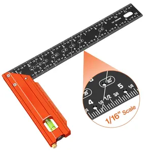 12"  Carpenter Square (1/16" Scale)- Multifunctional Right Angle Ruler with Level Bubble - Angle Guides for Woodworking, Framing & DIY