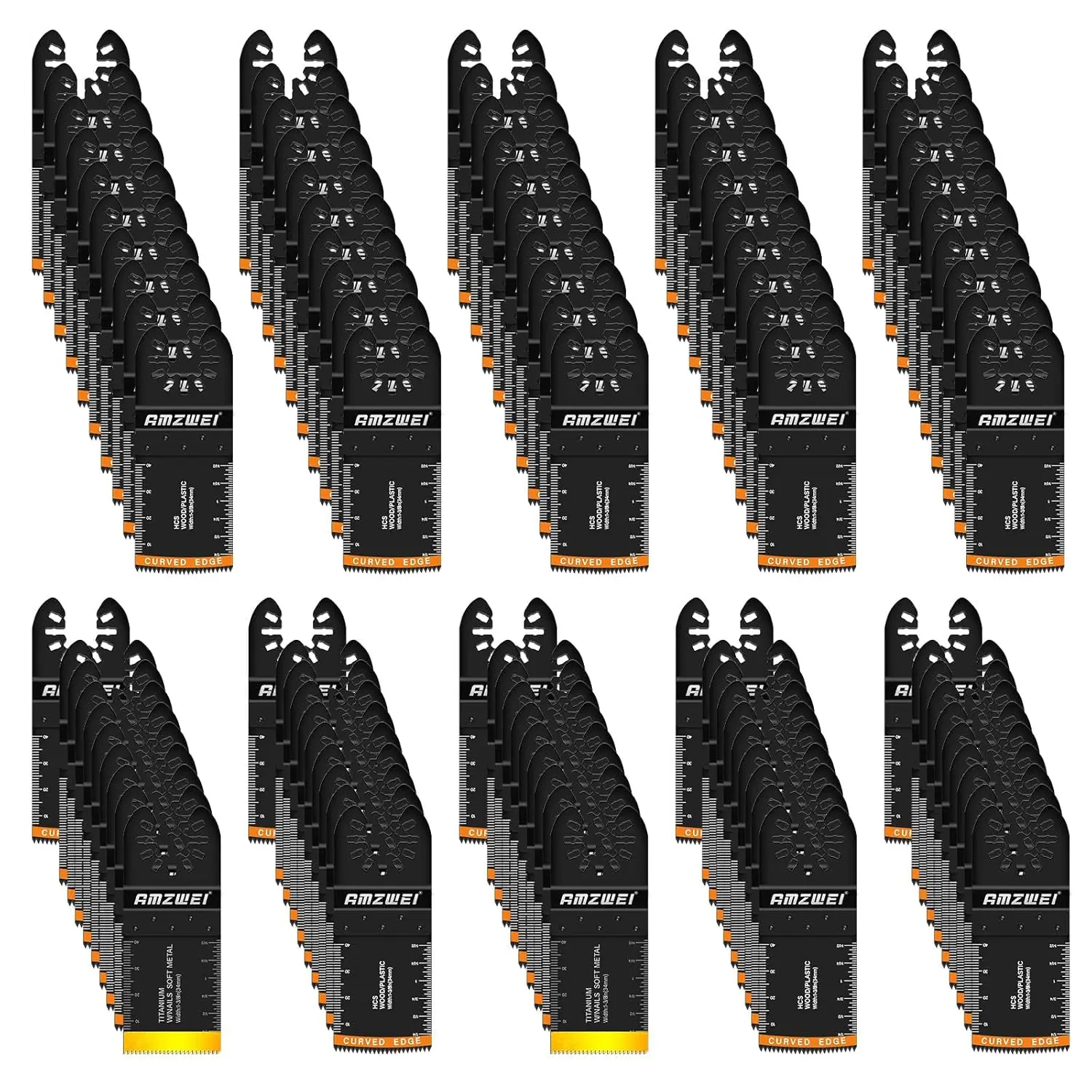 100Pcs Multi Tool Blades, Titanium and HCS Professional Oscillating Saw Blades for Wood Plastic Metal, Curved Edge Oscillating Tool Blades Compatible with Dewalt, Milwaukee, Ryobi, Rockwell summerwins