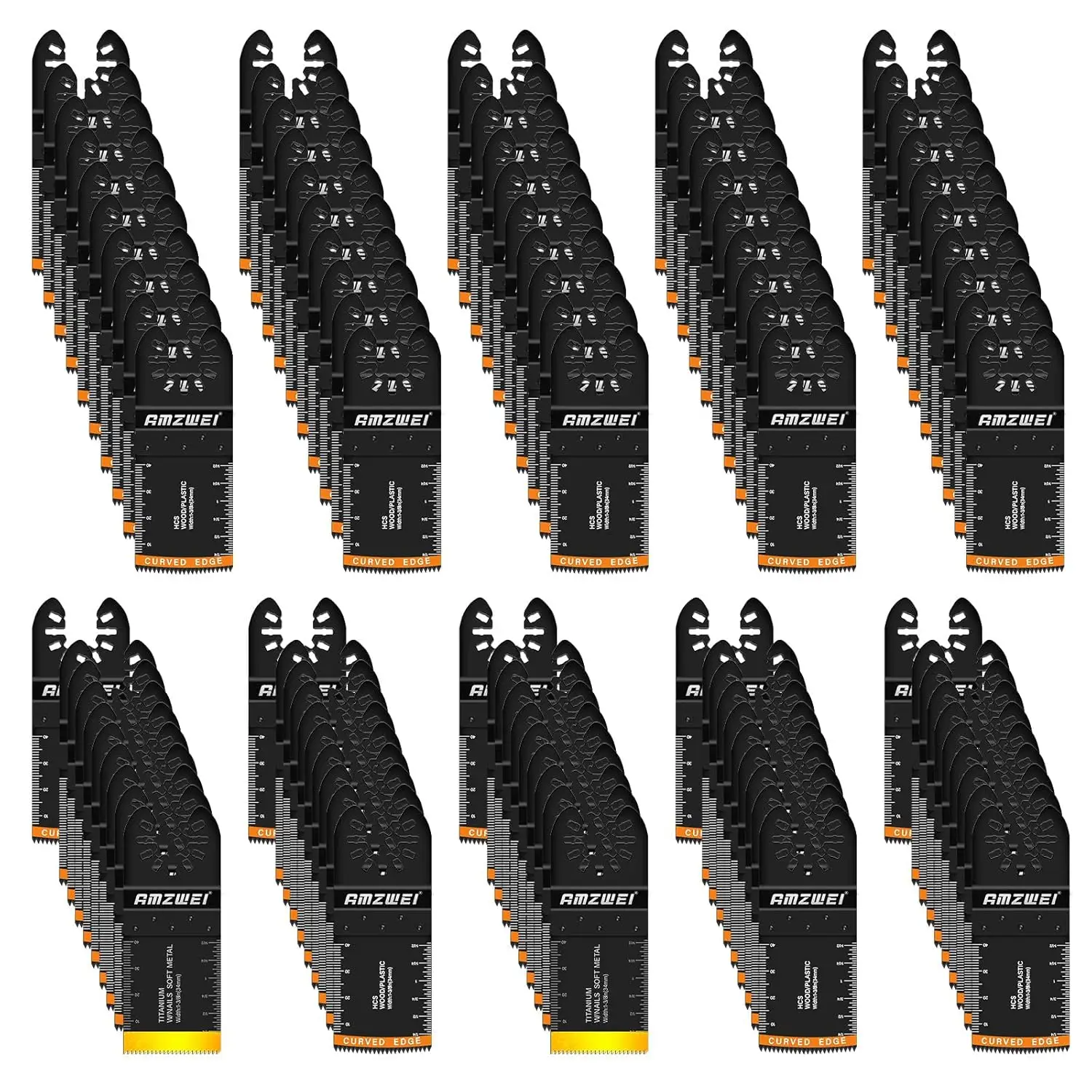 100Pcs Multi Tool Blades, Titanium and HCS Professional Oscillating Saw Blades for Wood Plastic Metal, Curved Edge Oscillating Tool Blades Compatible