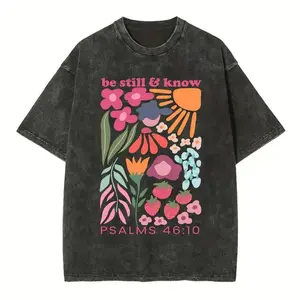 [Mineral Wash Shirt] Be Still And Know Boho Christian Washed Shirt Jesus Graphic Style Shirt Crewneck Casual