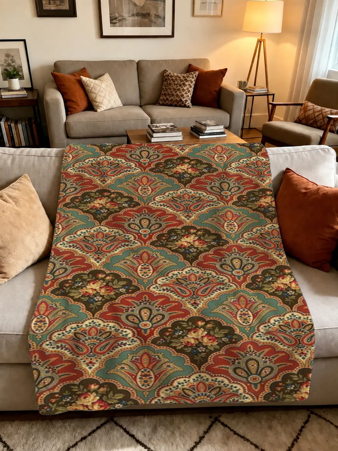 1Pcs Vintage Boho Paisley Floral Print Throw Blanket Retro Bohemian Soft Blanket for Living Room Couch Bedroom Sofa Office All Season Decorative Cozy Blanket for Home Decor Relaxing Napping Camping  warm wool blanket Christmas plush