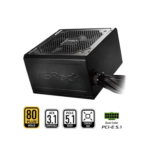 ASRock PRO Series PRO-750G 750 W ATX 3.1 Compatible 80 PLUS GOLD Certified Power Supply