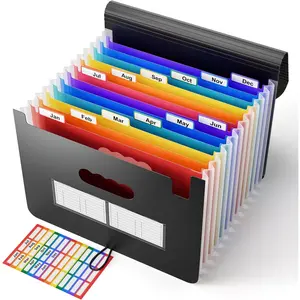 12 Pockets Accordion File Organizer, Expanding File Folders, Portable Monthly Bill Receipt Organizer with Colorful AZ Tabs, Desktop Folders Letter A4 Paper Document Storage for Office