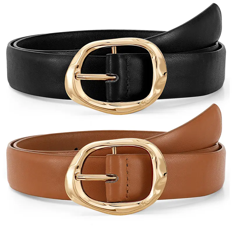 JASGOOD Women Leather Belt Ladies Casual Waist Belt Fashion Women Belt with Gold Buckle for Jeans Pants dealsforyoudays
