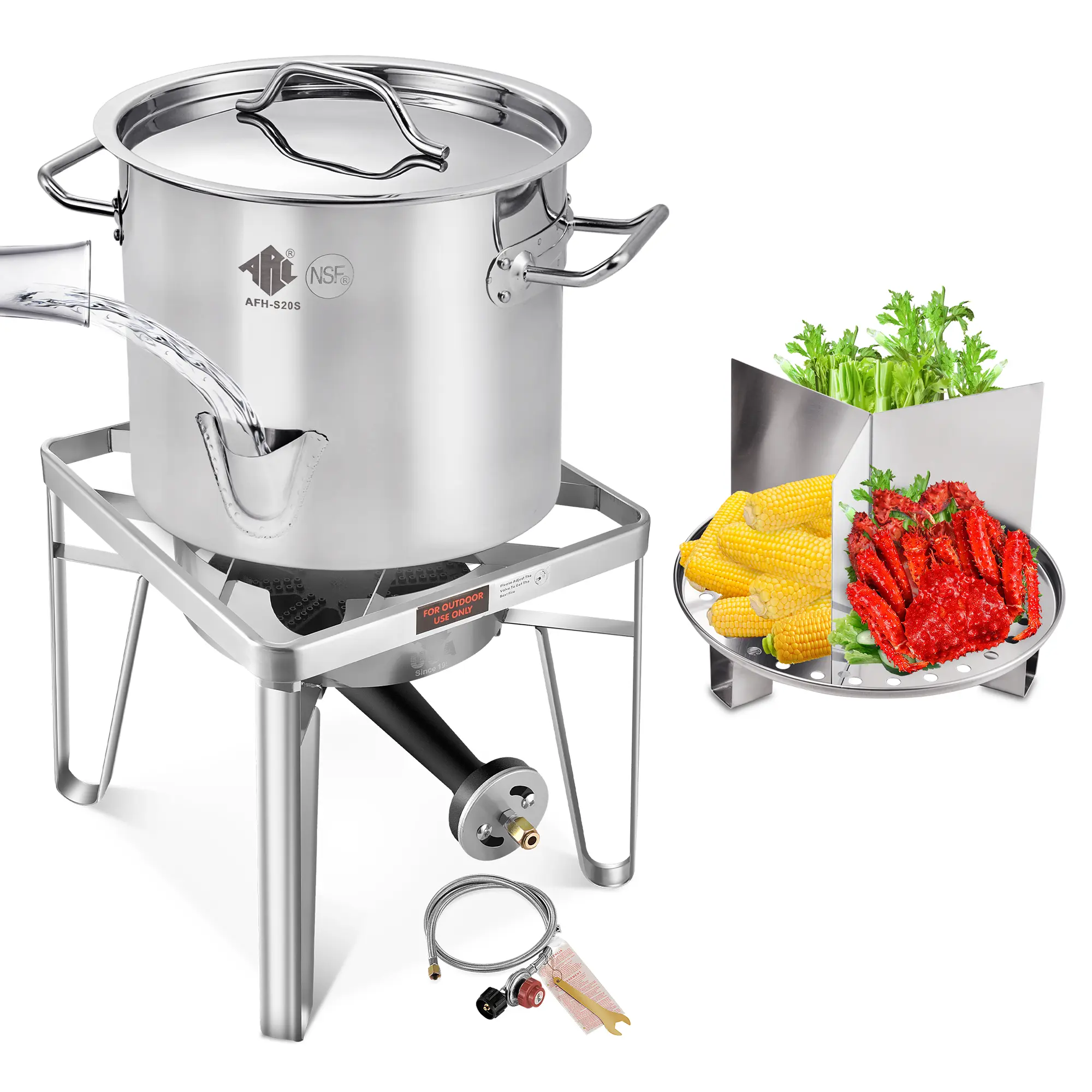 ARC ADVANCED ROYAL CHAMPION 52QT Steamer Cookware Set with Portable Stove, Detachable Divider, and Steamer Rack for Outdoor Cooking, Stainless Steel, Water Spout, Burner, Easy Pouring Water Spout, Sturdy And Portable, Steamer Pot, Portable Setup