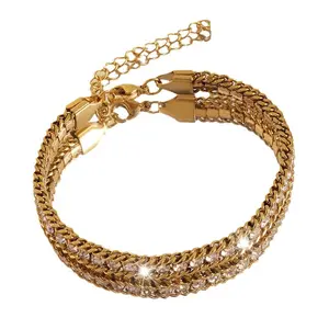 Titanium Steel Bracelet for Women High End Fashion Simple Stainless Steel Bracelet Three Layer Inlaid Diamond Versatile Light Luxury