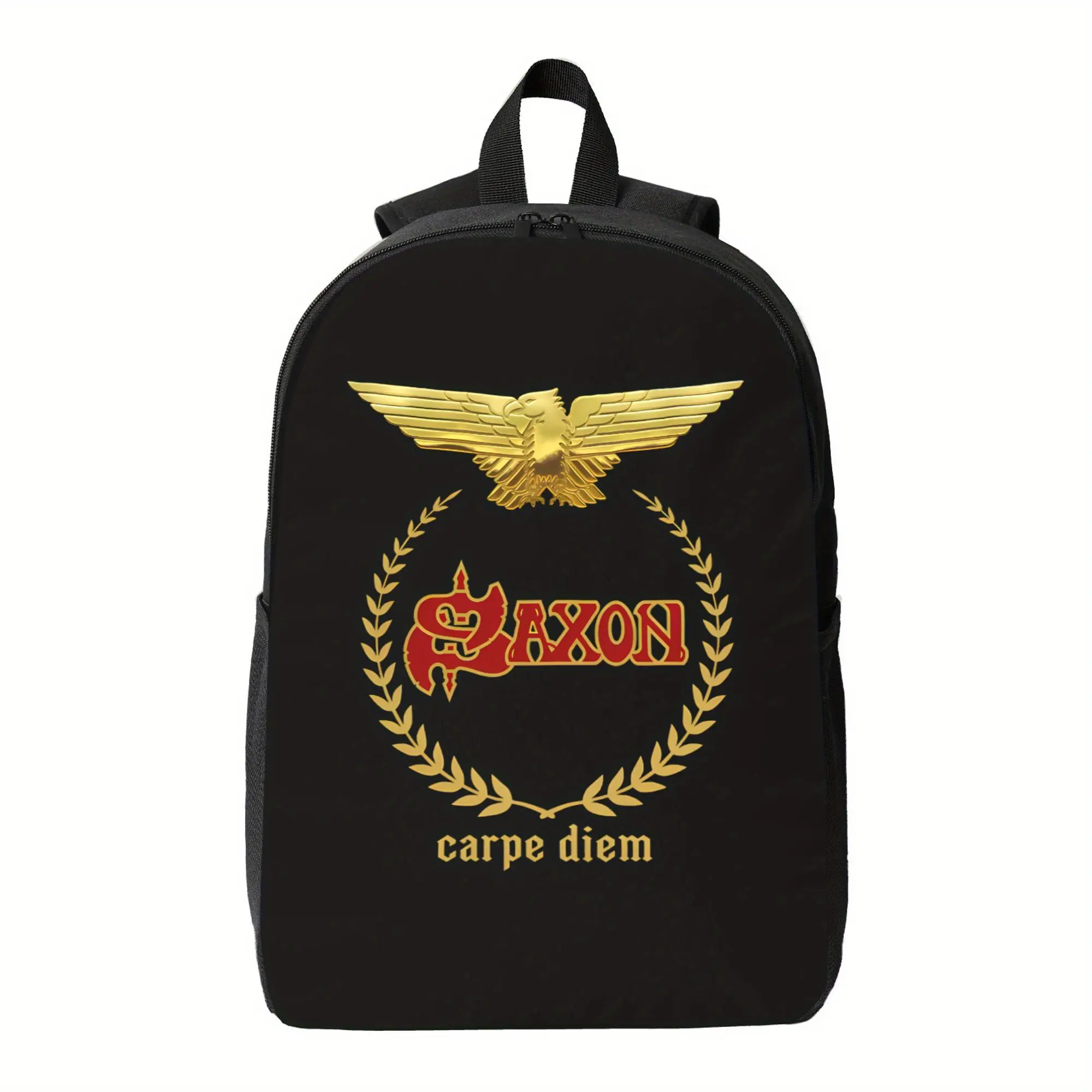 1pc Saxon Carpe Diem 's Backpack - Large Capacity High Quality Laptop Backpack with Heavy-Duty Zipper Closure, Adjustable Padded Shoulder Straps - Black & Golden Professional Backpack for College, Work, Travel - Elegant design for Formal Events, Backpack