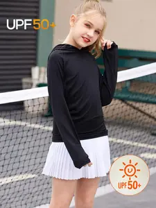 Upf 50+ Girl Sun Protection Jacket, Quick-Dry Sport Hoodie with Thumbholes, Long Sleeve T-Shirt for All Seasons, Casual Slim-Fit