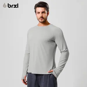 BRXL Men's Athletic Long Sleeve Shirt - Easy On Wide Neck & Thumbhole Design - Soft Stretch Nylon Spandex Raglan Sleeve Non-Restrictive Fit for Workout Gym Casual Wear All Season