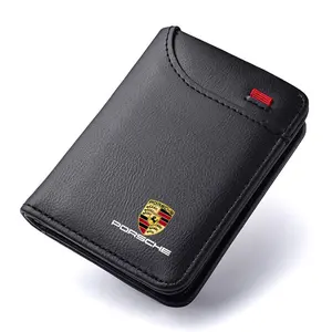 Leather Men Durable Wallet Gift Coin ID Cash Credit Card Holder Purses For Porsche Cayenne Macan 911 Boxster Cayman Panamera 718 Auto accessories