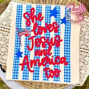 She Loves Jesus and America Too Shirt, Christian Patriotic Tee, Faith Based 4th of July Shirt, Jesus America Shirt Women