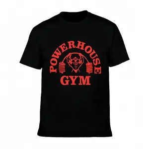 Powerhouse Gym 2026 New Arrival Men's Workout Essential T-Shirt - Bold Red Logo Vintage Graphic Black Tee for Intense Workouts