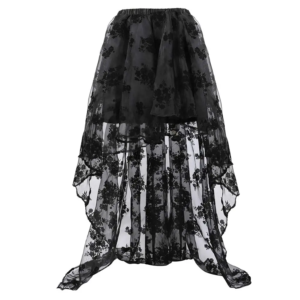 Women's Steampunk Victorian Ruffle High-Low Corset Dress & Skirt Set, Plus Size Black Clothes, Ruffle Trim Adds Romance Costumes, Wedding Outfits 7020-D1