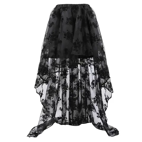 Women's Plus Size 2-Piece Black Steampunk Victorian Ruffle Detail Floral Corset Dress & Skirt Set - Elegant Alt Garments, All Seasons Curvy Christmas Easter Event Costumes 7020-D1