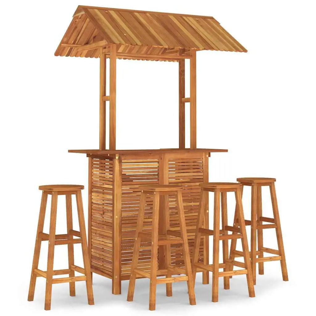 vidaXL Patio Bar Set 5 Piece, Outdoor Hightop Table and Chairs, Counter Height Desk with Roof, Pub Table Set for Porch, Farmhouse, Solid Wood Acacia 3116007