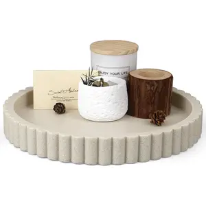 11" Round Resin Decorative Coffee Table Tray, Modern Coffee Table Centerpiece Tray for Home Decor, Organizer for Living Room, Console or Dresser, Beige