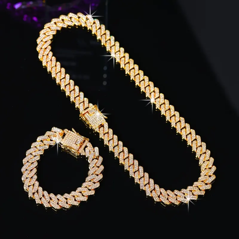 Men Hip Hop Necklace Iced Out Cuban Link Chain Bling Diamond Necklace Gold Tone Miami Cuban Chain Full Rhinestone HipHop Jewelry Rapper Accessories Streetwear Chains for Men Men Hip Hop Necklace Iced Out Cuban Link Chain Bling Diamond Necklace Gold Tone Miami Cuban Chain Full Rhinestone HipHop Jewelry Rapper Accessories Streetwear Chains for Men