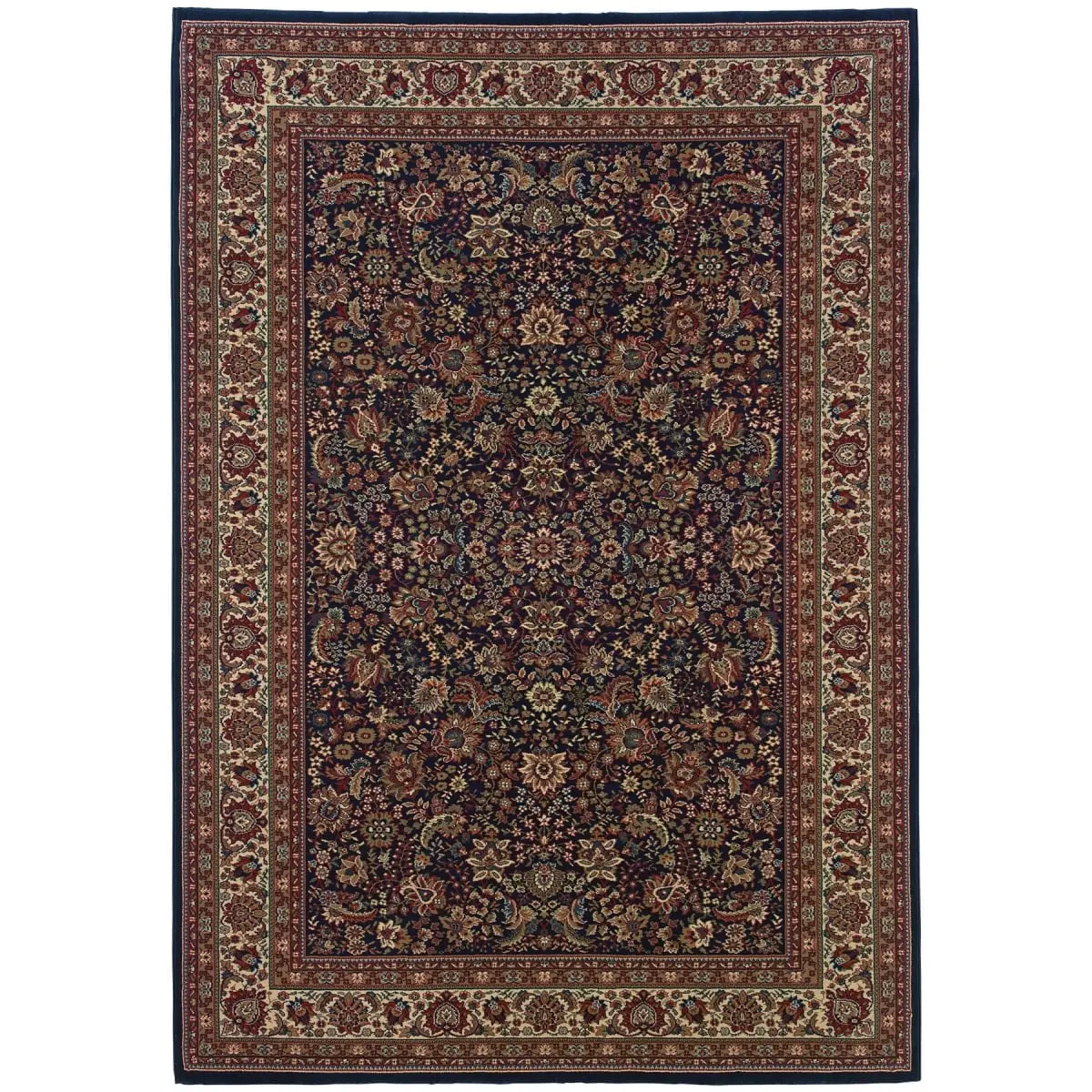360 stand 7x10 ft. Blue & Red Oriental Rectangle Area Rug - Classical Shape, Machine-Powerloomed, Stain-Proof, Traditional Look, Indoor-Use Textile Carpet