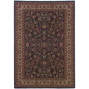 360 stand 7x10 ft. Blue & Red Oriental Rectangle Area Rug - Classical Shape, Machine-Powerloomed, Stain-Proof, Traditional Look, Indoor-Use Textile Carpet