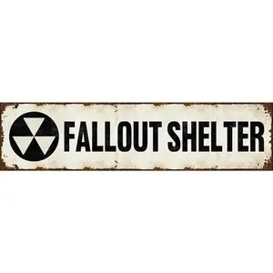 Fallout Shelter Sign - Vintage Metal Tin Plaque 4x16 Inch - Retro Black Radiation Symbol for Man Cave, Home Bar & Cold War Collectors - Unique Christmas Gift - TikTok Trending Metal Art Decor