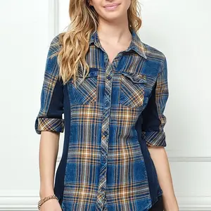 Ci Sono Women Plaid Button Down Shirt Stretch S,M,L Tops Casual Comfort Cotton