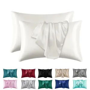 Satin Silk Pillowcases for Skin and Hair,Set of 2 Satin Pillow Cases for Women with Envelope Closure,Soft Breathable Smooth Cooling Silk Pillow Covers for Gifts，Pure White，Queen (20" x 30").