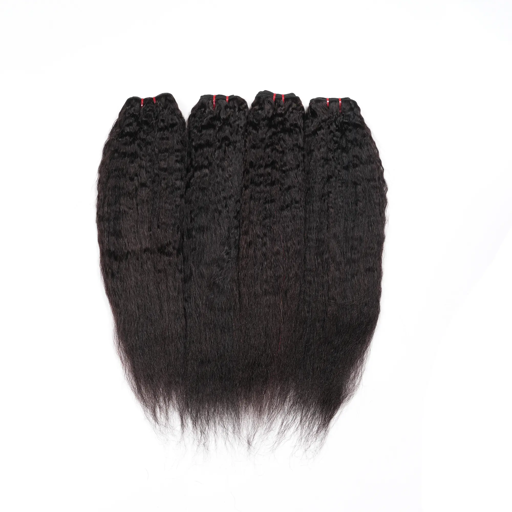 Women's High-Quality Brazilian Virgin Remy Raw Human Hair Bundles, 4 Kinky Yaki Straight Unprocessed Wefts, Natural Black Hair Extensions Weave for Female