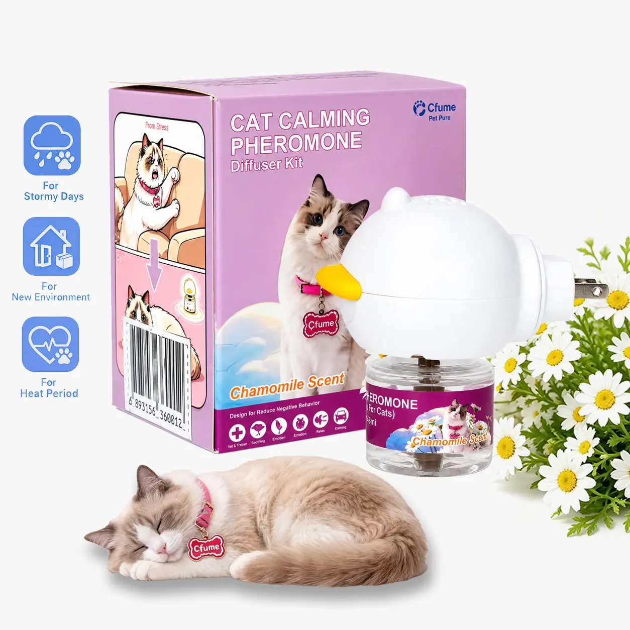 60-Day Cat Calming Diffuser - Helps with Stress, Destructive Behavior, Pee Accidents, Separation Anxiety, Barking, Aggression & Chewing - 60-Day Refill Included - Packaging May Vary - Results May Vary happycat