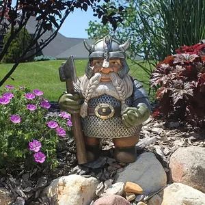 Viking Dwarf Garden Statue - Resin Outdoor Decor with Axe & Helmet, Classic Nordic Warrior Design for Thanksgiving & Holidays, Detailed Craftsmanship in Festive Garden Ornament, Exterior Decorative Statues